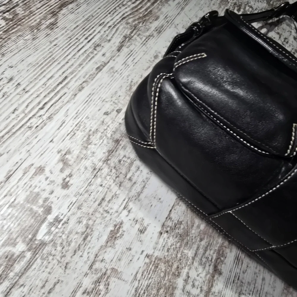 Vtg Y2k COACH #3653 Soho Flap Buckle Double Pocket W Black Leather Shoulder Bag - Picture 8 of 16